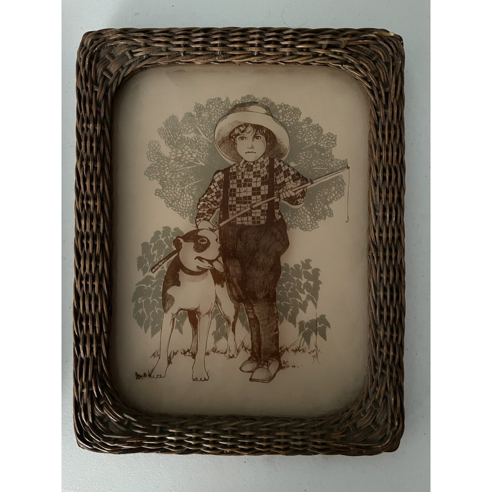 Frederic Remington Gone Fishing Rare‎ Vintage 1978 Lucid Lines Wicker Frame 9x12